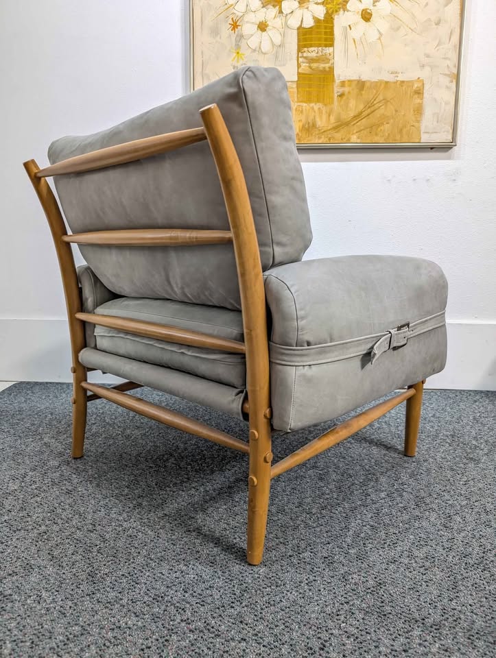 Lafer Style Sage Green Suede Lounge Chair & Leather Ottoman
