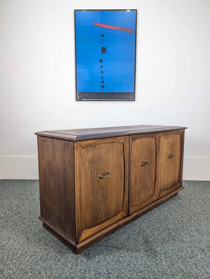 MCM Walnut Record Player Cabinet & Vinyl Storage Credenza by Altec Lansing