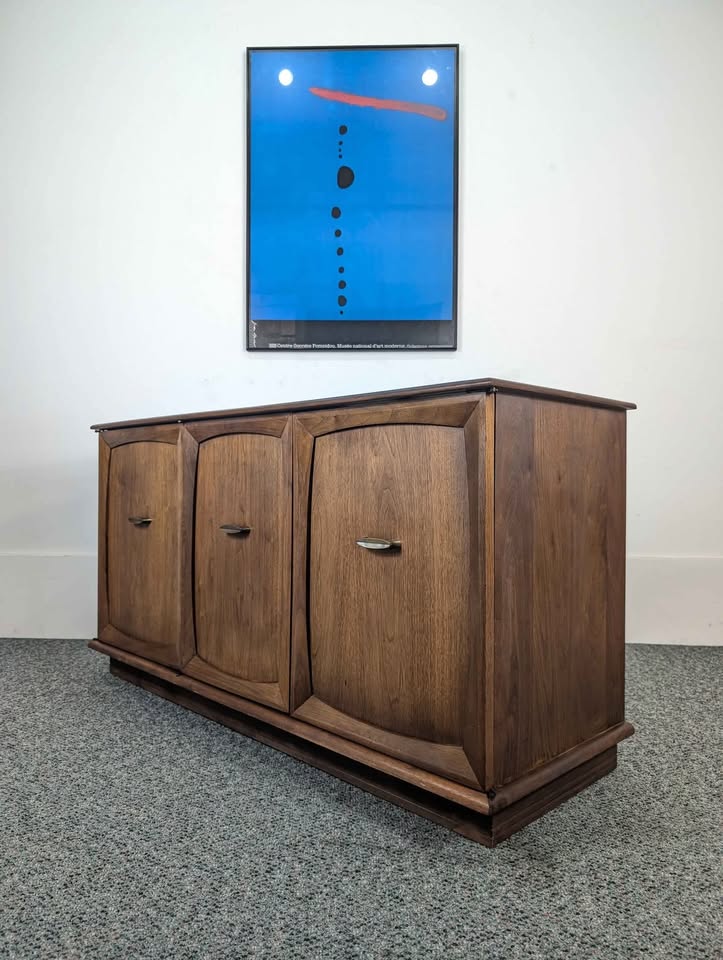 MCM Walnut Record Player Cabinet & Vinyl Storage Credenza by Altec Lansing