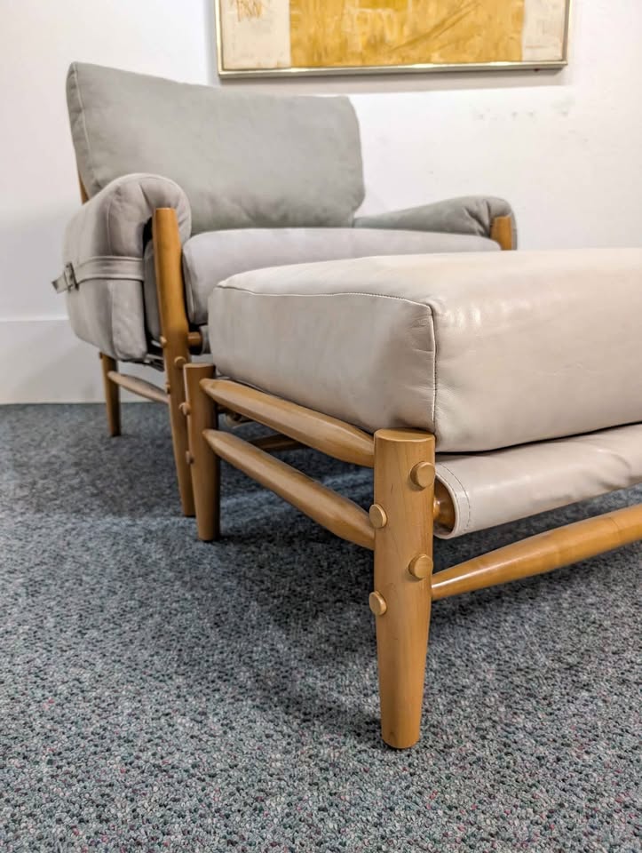 Lafer Style Sage Green Suede Lounge Chair & Leather Ottoman
