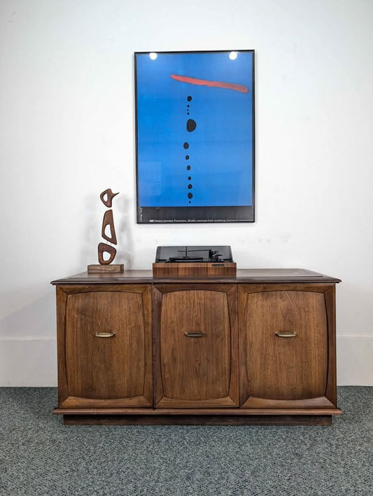 MCM Walnut Record Player Cabinet & Vinyl Storage Credenza by Altec Lansing