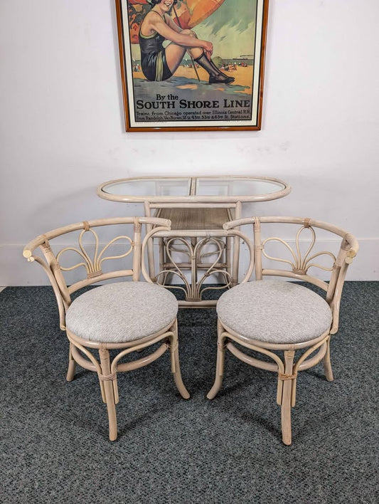 Vintage Small Bamboo Honeymoon Dining Table & 2 Chair Set