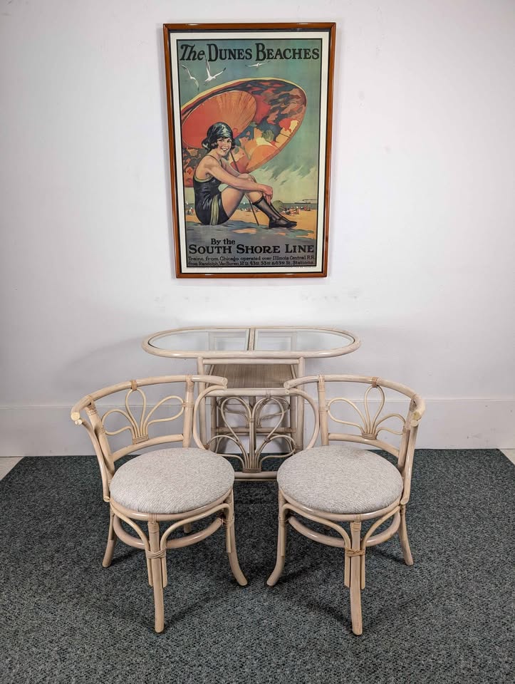 Vintage Small Bamboo Honeymoon Dining Table & 2 Chair Set