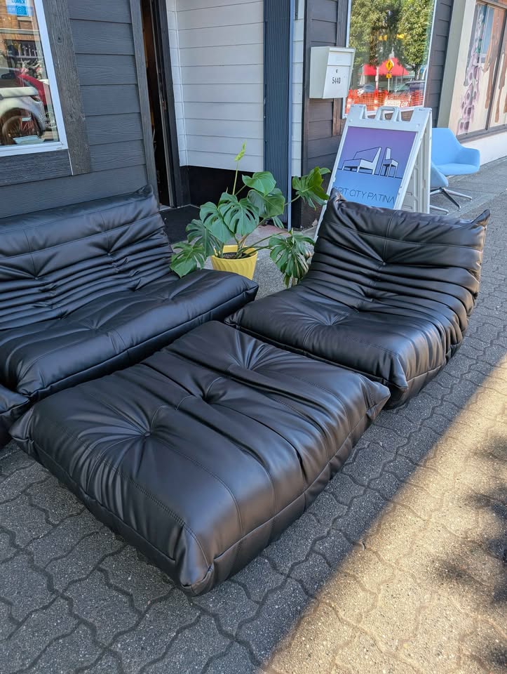 Cool MCM Style 4 Piece Black Togo Modular Lounge Couch Sofa Set