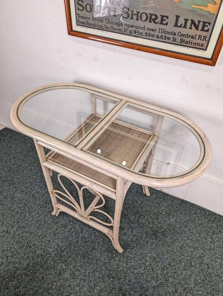 Vintage Small Bamboo Honeymoon Dining Table & 2 Chair Set