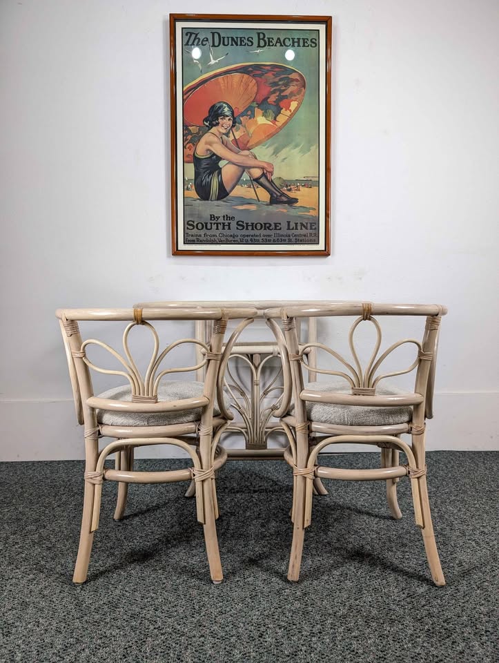 Vintage Small Bamboo Honeymoon Dining Table & 2 Chair Set