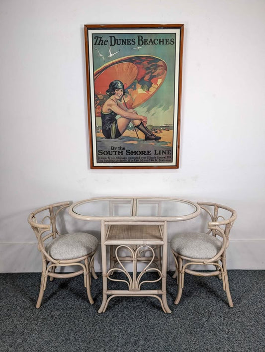 Vintage Small Bamboo Honeymoon Dining Table & 2 Chair Set