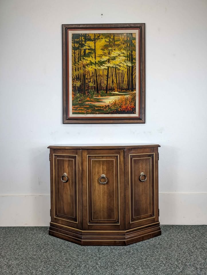 Mid Century Vintage Slim Walnut Entry Storage Table by Jasper Cabinet Co