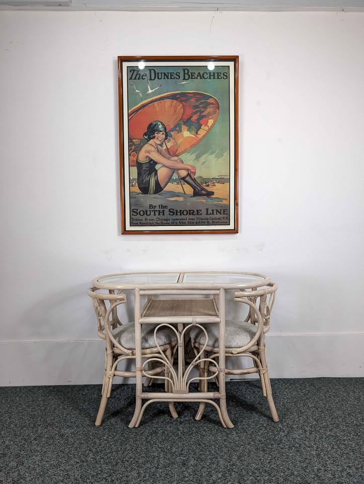 Vintage Small Bamboo Honeymoon Dining Table & 2 Chair Set