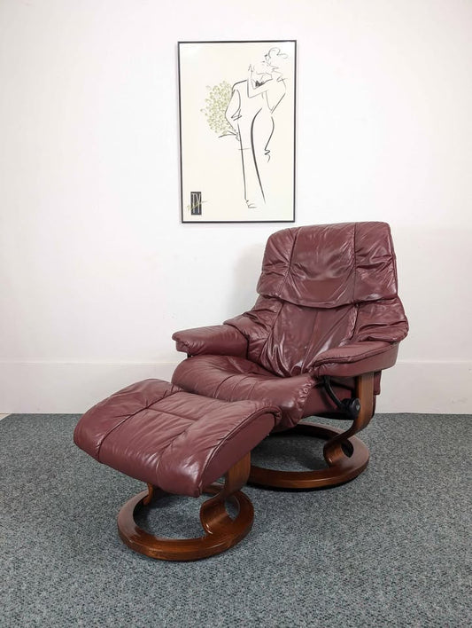 Ekornes Stressless Large Leather Lounge Chair Recliner & Ottoman