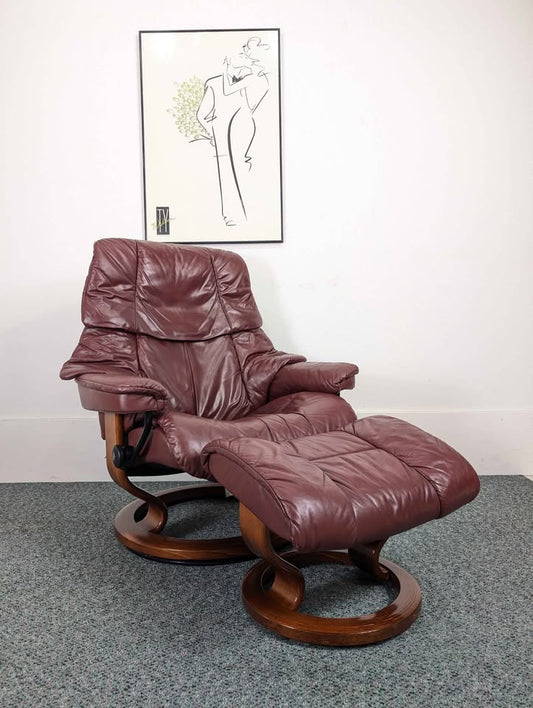 Ekornes Stressless Large Leather Lounge Chair Recliner & Ottoman
