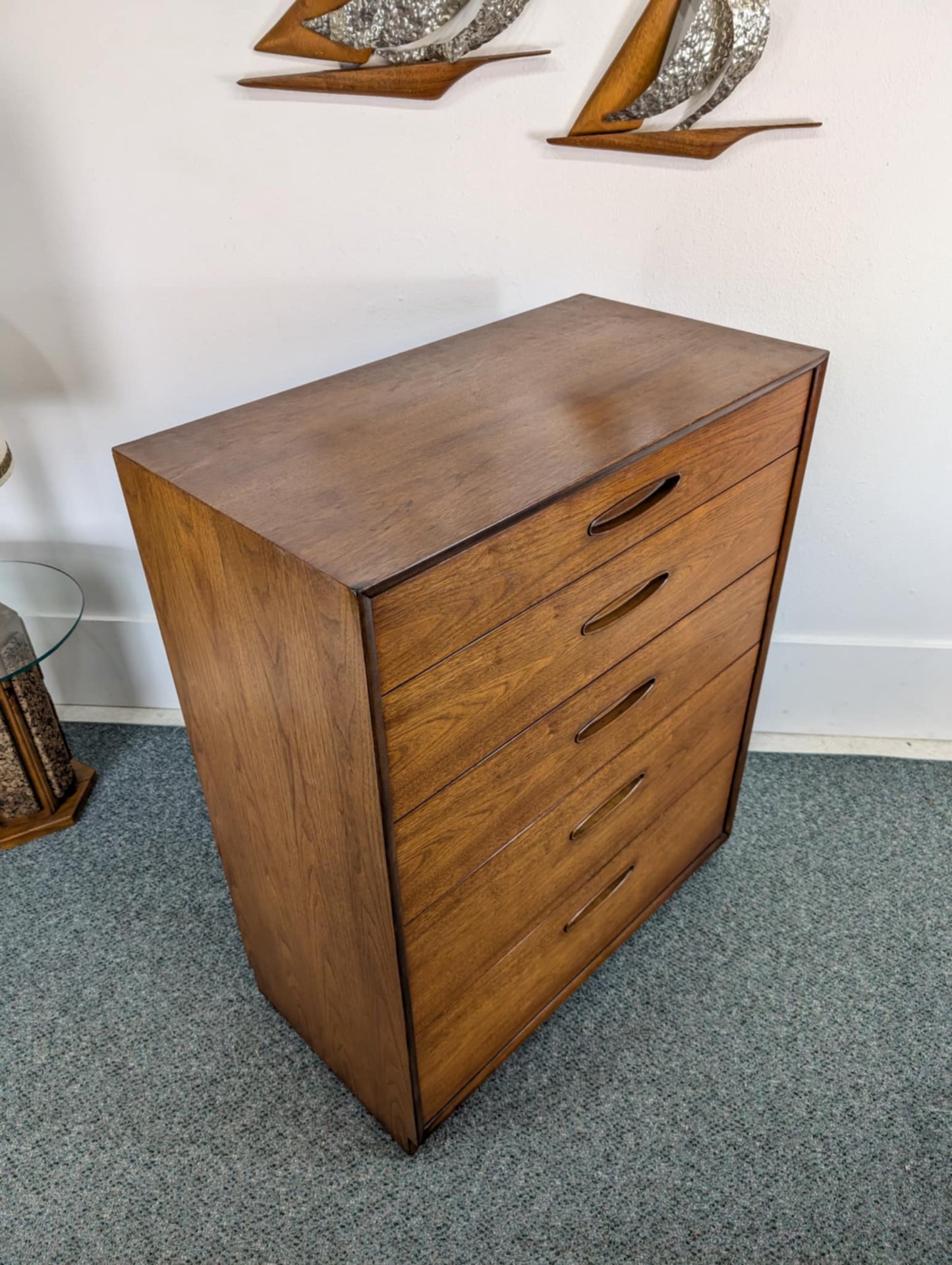 Stunning MCM Henredon Circa '60 Five Drawer Walnut Highboy Dresser