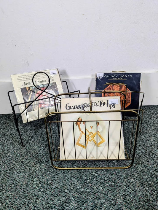 Various Vintage Brass or Black Vinyl, Magazine, Book Rack