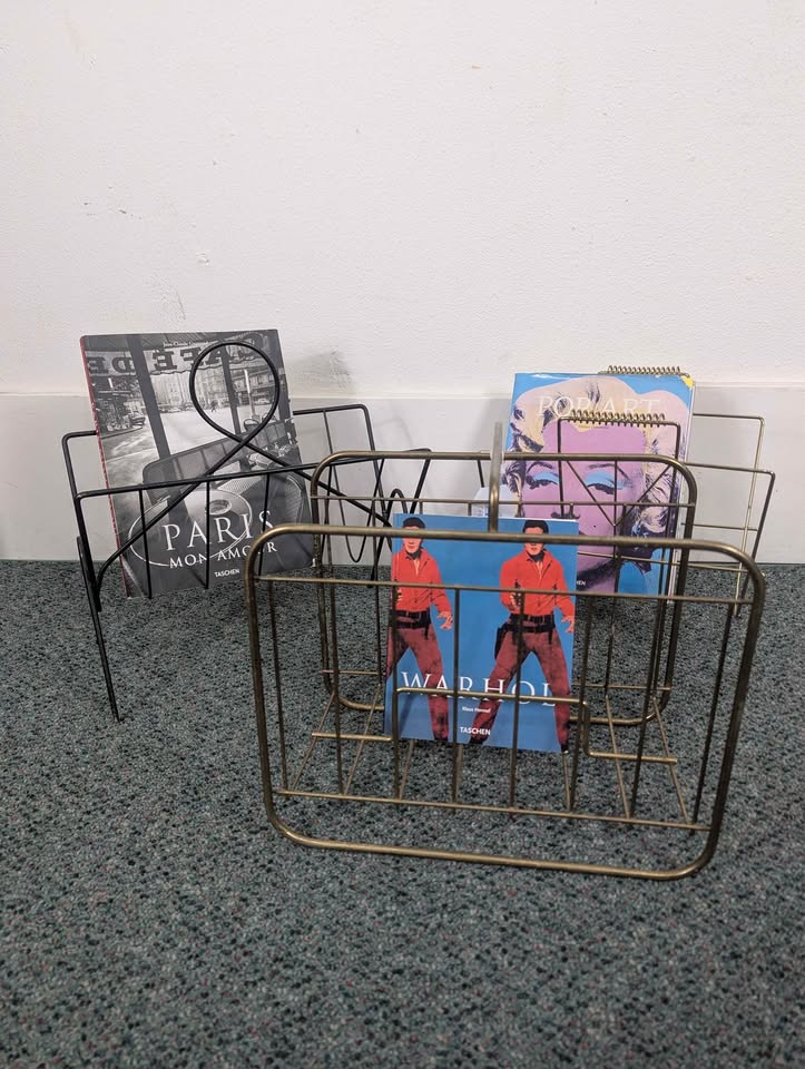 Various Vintage Brass or Black Vinyl, Magazine, Book Rack