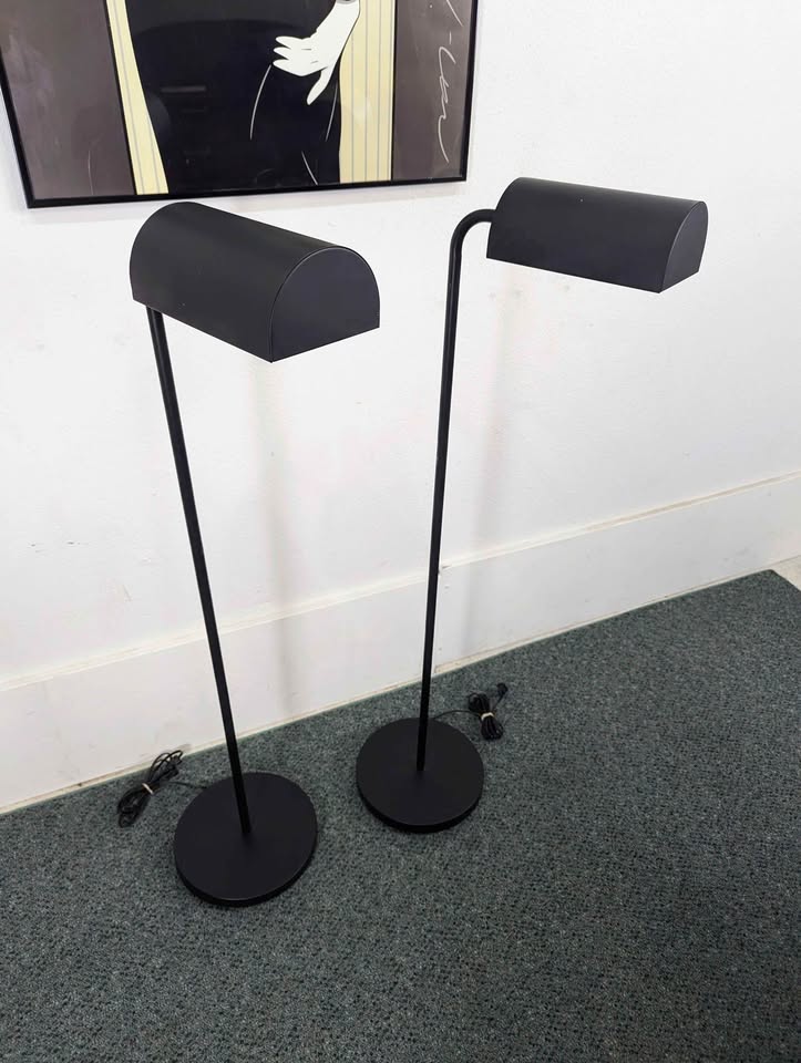 Vintage Postmodern Pair of Black Reading Floor Lamps