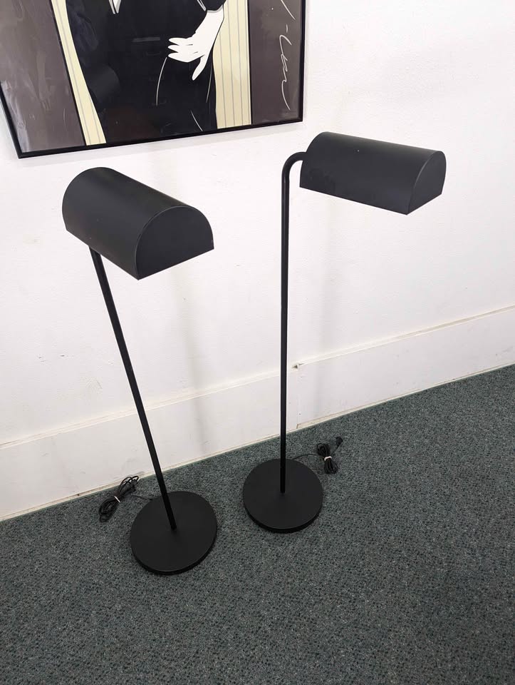 Vintage Postmodern Pair of Black Reading Floor Lamps