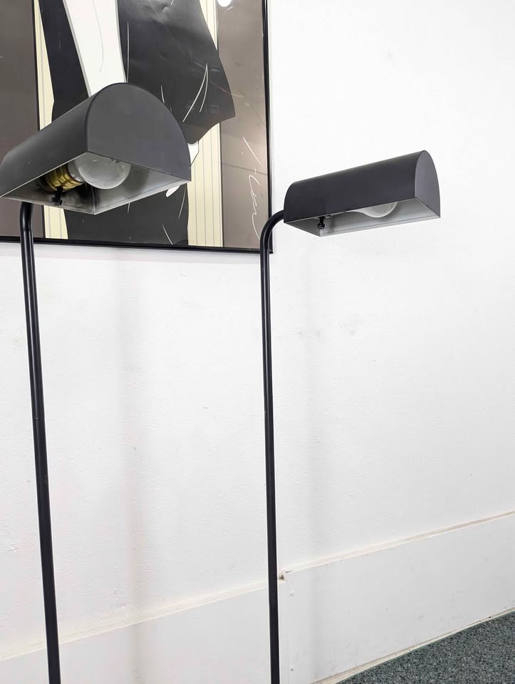 Vintage Postmodern Pair of Black Reading Floor Lamps