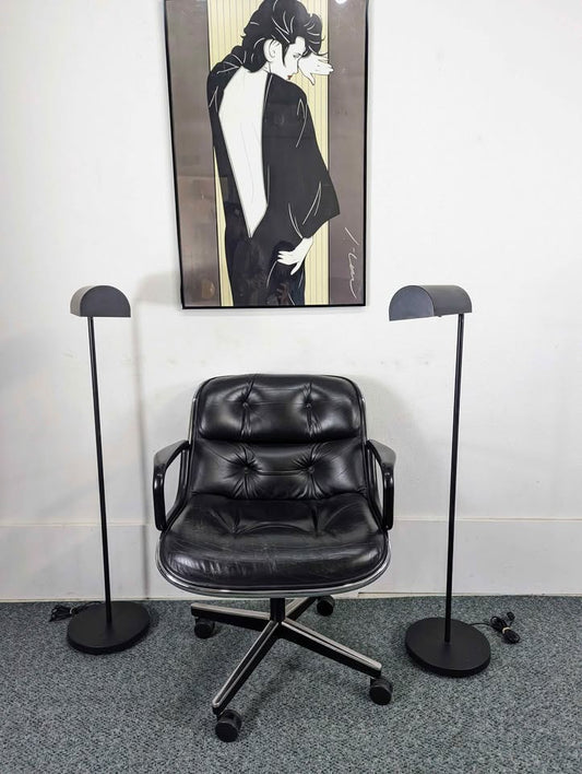Vintage Postmodern Pair of Black Reading Floor Lamps