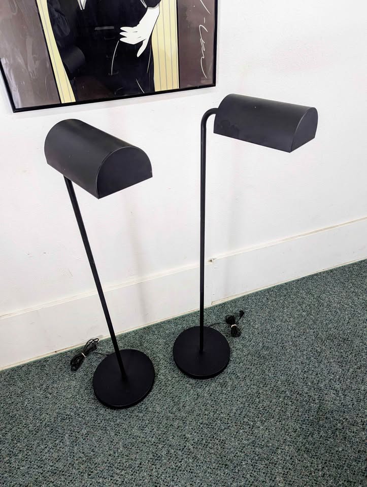 Vintage Postmodern Pair of Black Reading Floor Lamps