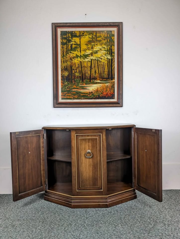 Mid Century Vintage Slim Walnut Entry Storage Table by Jasper Cabinet Co