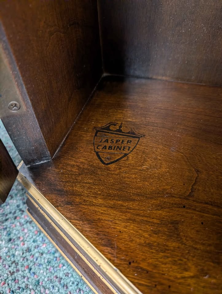 Mid Century Vintage Slim Walnut Entry Storage Table by Jasper Cabinet Co