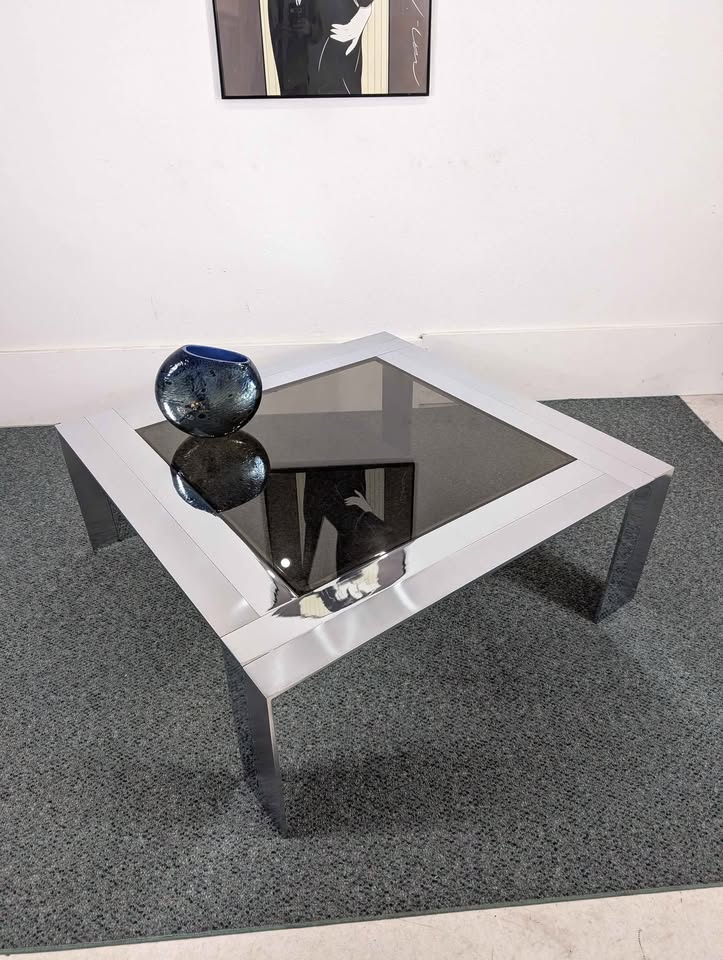 Chrome & Steel Cocktail Table w/ Smoked Glass by Elaine Cohen for DIA