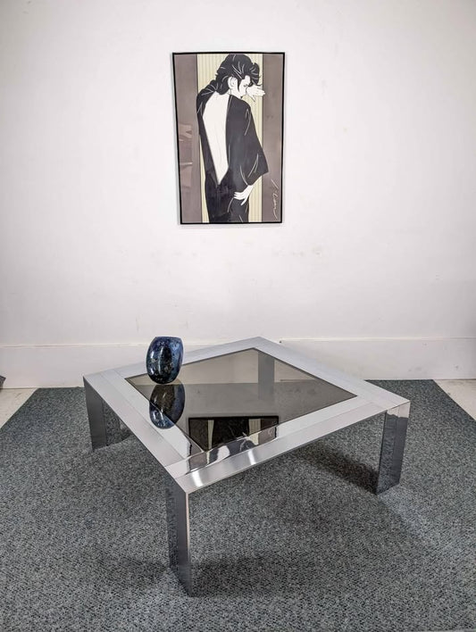 Chrome & Steel Cocktail Table w/ Smoked Glass by Elaine Cohen for DIA