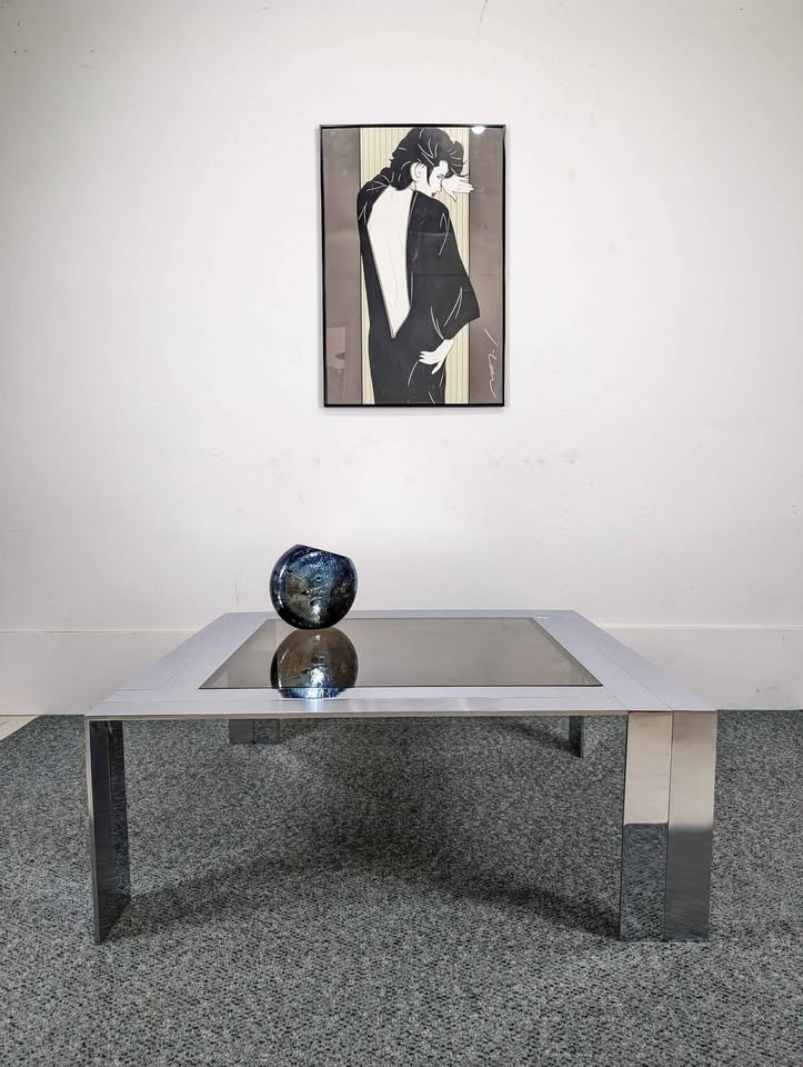 Chrome & Steel Cocktail Table w/ Smoked Glass by Elaine Cohen for DIA