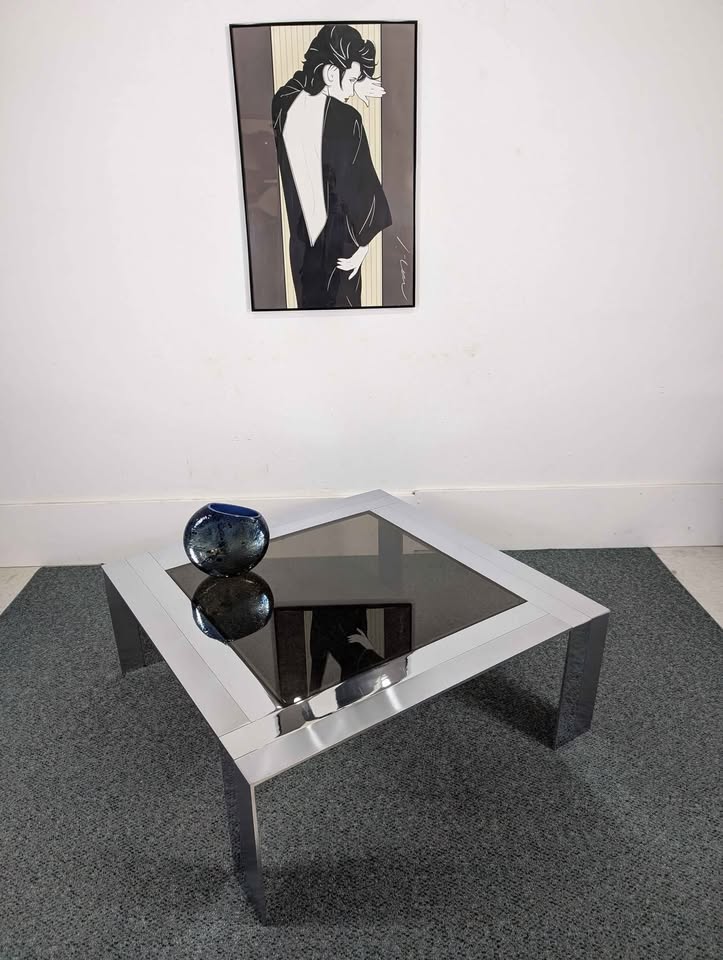 Chrome & Steel Cocktail Table w/ Smoked Glass by Elaine Cohen for DIA