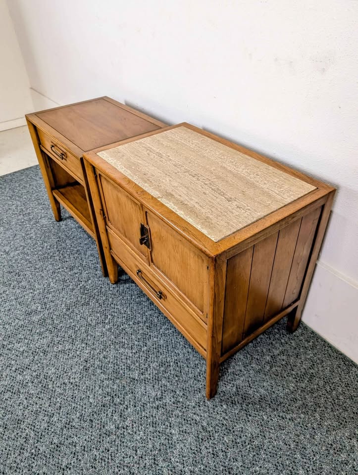 Gorgeous Set of Meridian Collection Walnut Nightstands by Drexel