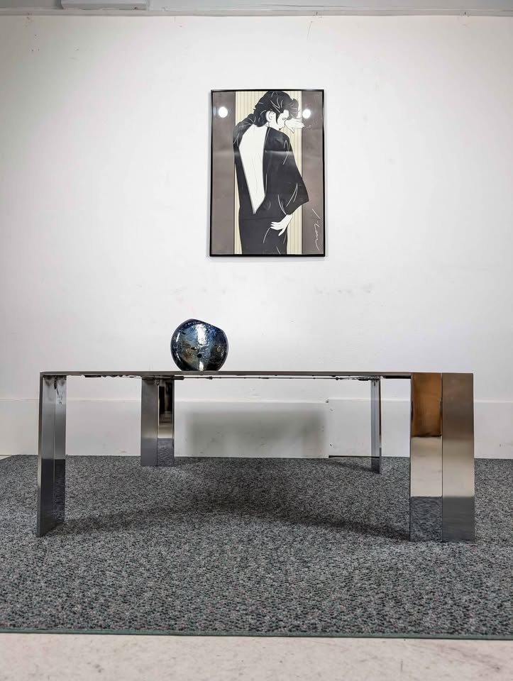 Chrome & Steel Cocktail Table w/ Smoked Glass by Elaine Cohen for DIA