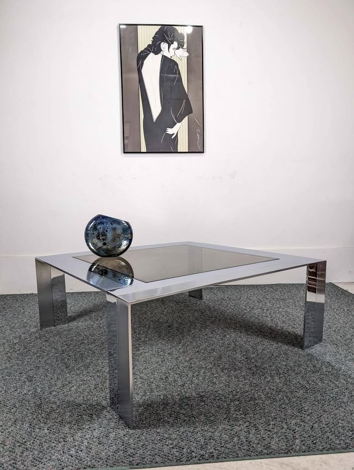 Chrome & Steel Cocktail Table w/ Smoked Glass by Elaine Cohen for DIA