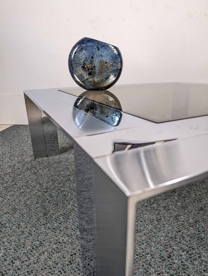 Chrome & Steel Cocktail Table w/ Smoked Glass by Elaine Cohen for DIA