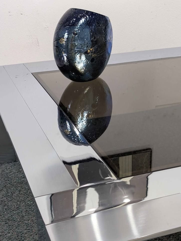 Chrome & Steel Cocktail Table w/ Smoked Glass by Elaine Cohen for DIA