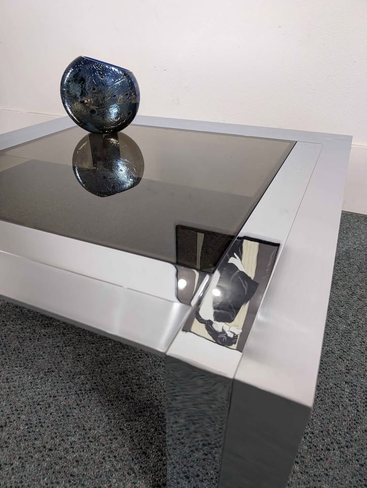 Chrome & Steel Cocktail Table w/ Smoked Glass by Elaine Cohen for DIA