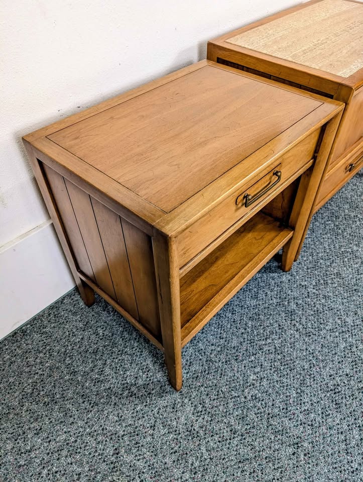 Gorgeous Set of Meridian Collection Walnut Nightstands by Drexel