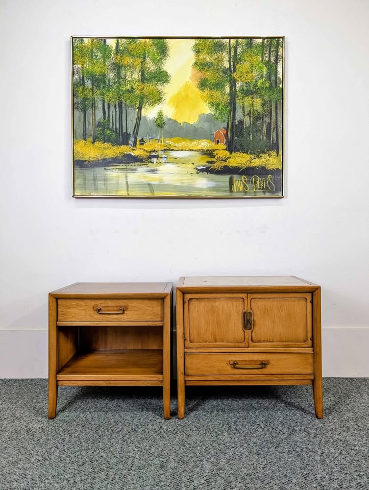 Gorgeous Set of Meridian Collection Walnut Nightstands by Drexel