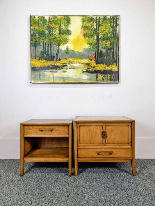 Gorgeous Set of Meridian Collection Walnut Nightstands by Drexel