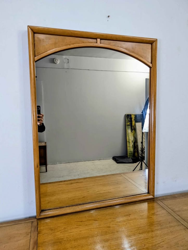 MCM Light Walnut Framed Meridian Collection Mirror by Drexel