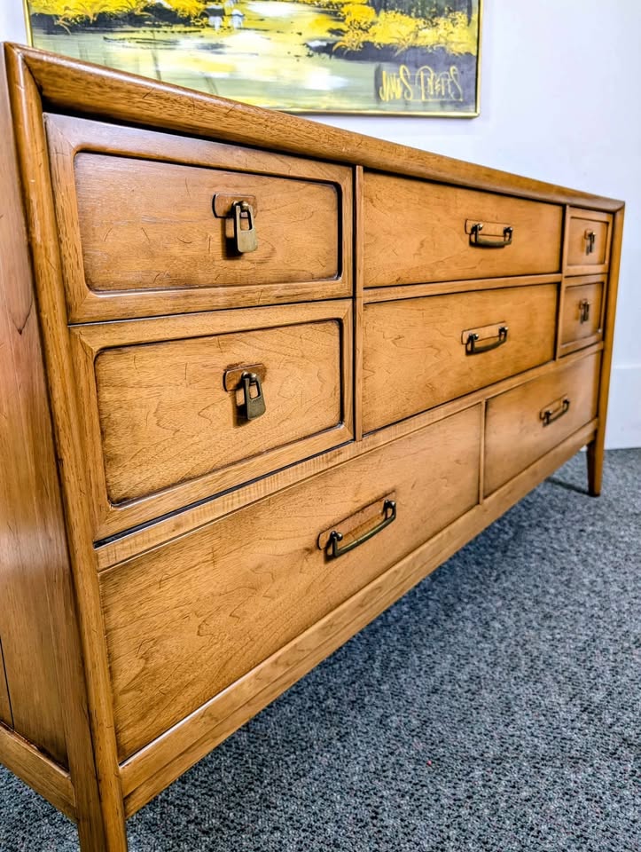 MCM Meridian Collection 8 Drawer Walnut Lowboy Dresser by Drexel