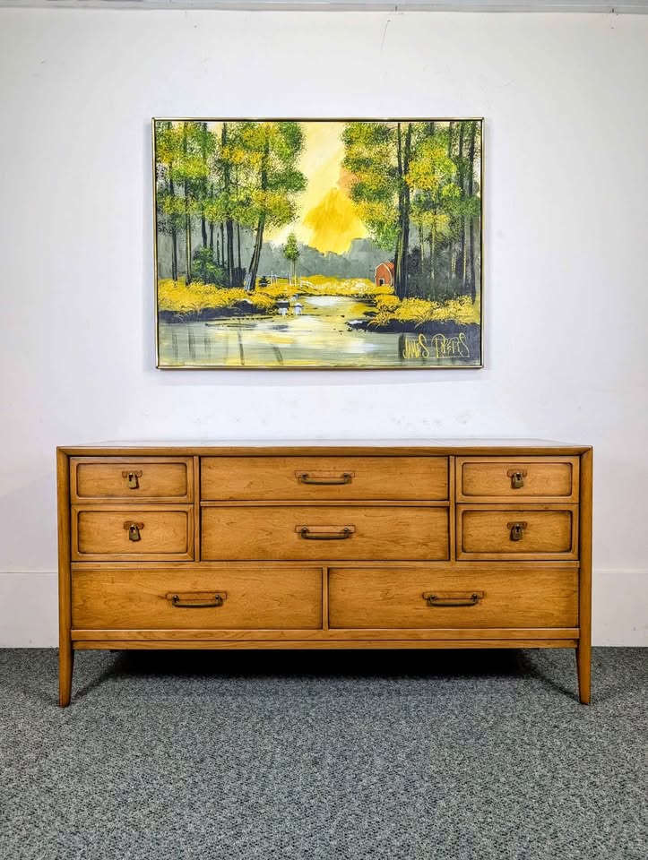 MCM Meridian Collection 8 Drawer Walnut Lowboy Dresser by Drexel