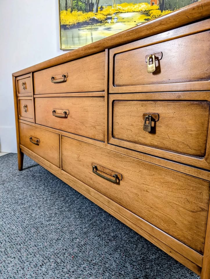 MCM Meridian Collection 8 Drawer Walnut Lowboy Dresser by Drexel