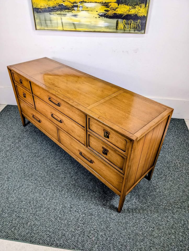 MCM Meridian Collection 8 Drawer Walnut Lowboy Dresser by Drexel