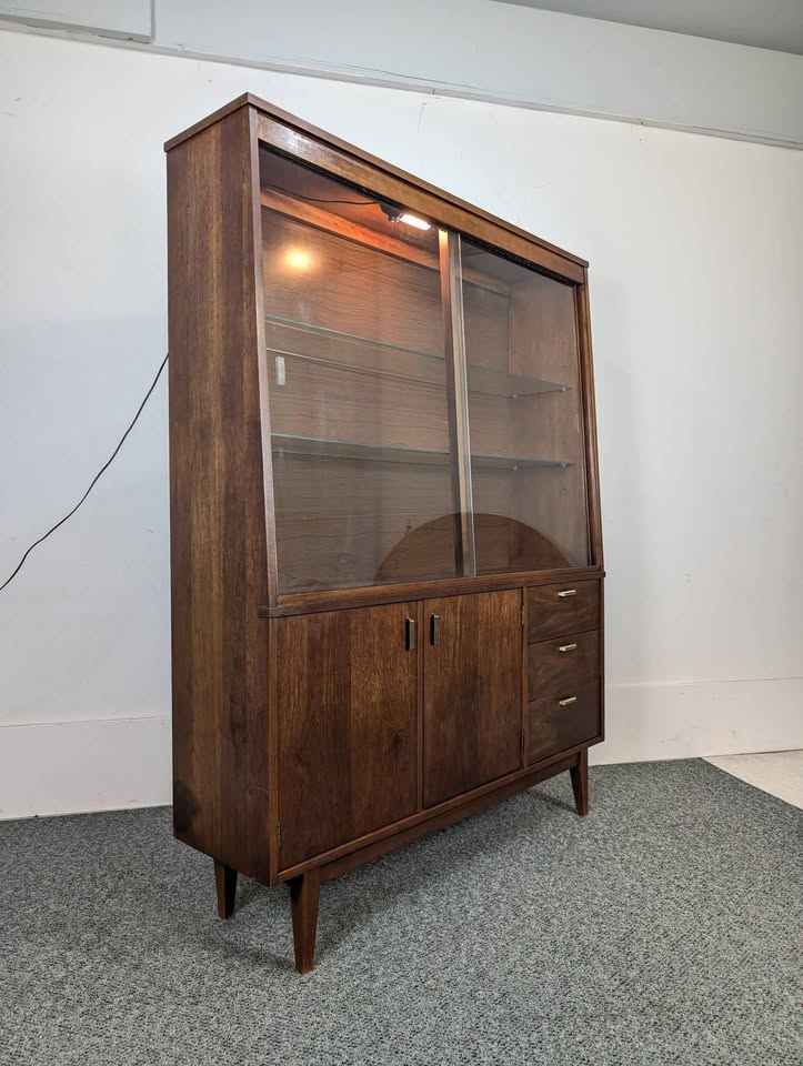 MCM Large Walnut China Cabinet by Stanley