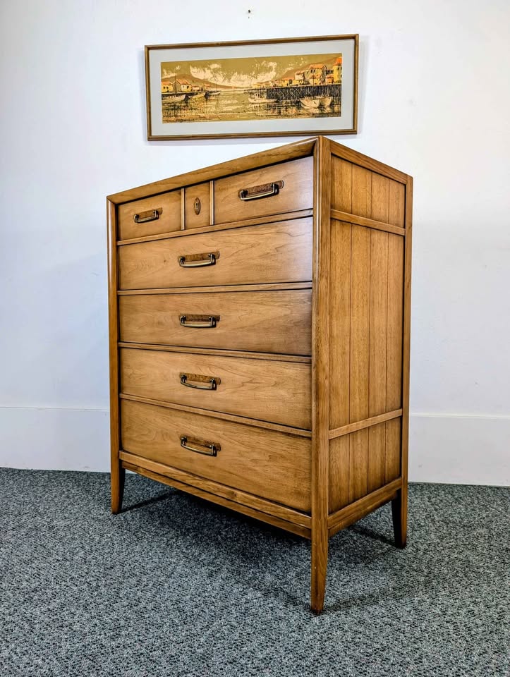 MCM 5 Drawer Walnut Meridian Collection Highboy by Drexel