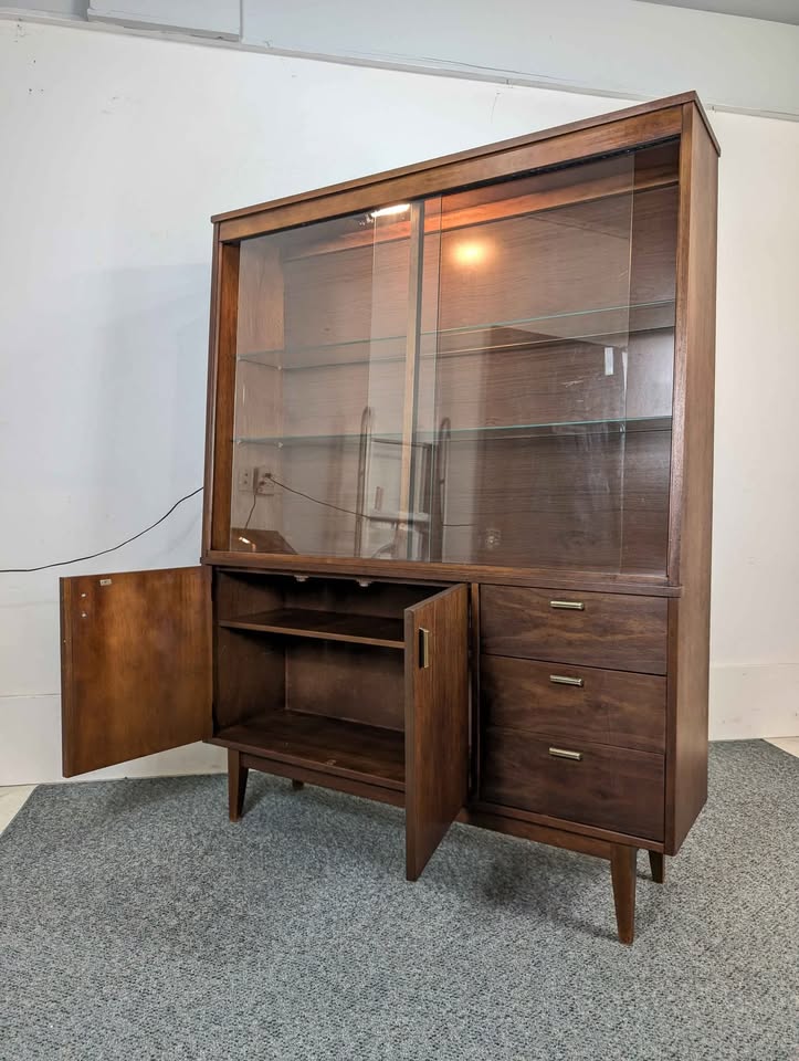 MCM Large Walnut China Cabinet by Stanley