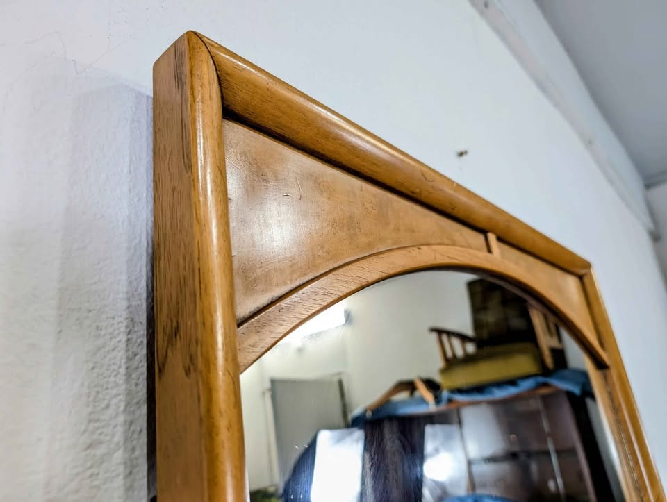 MCM Light Walnut Framed Meridian Collection Mirror by Drexel