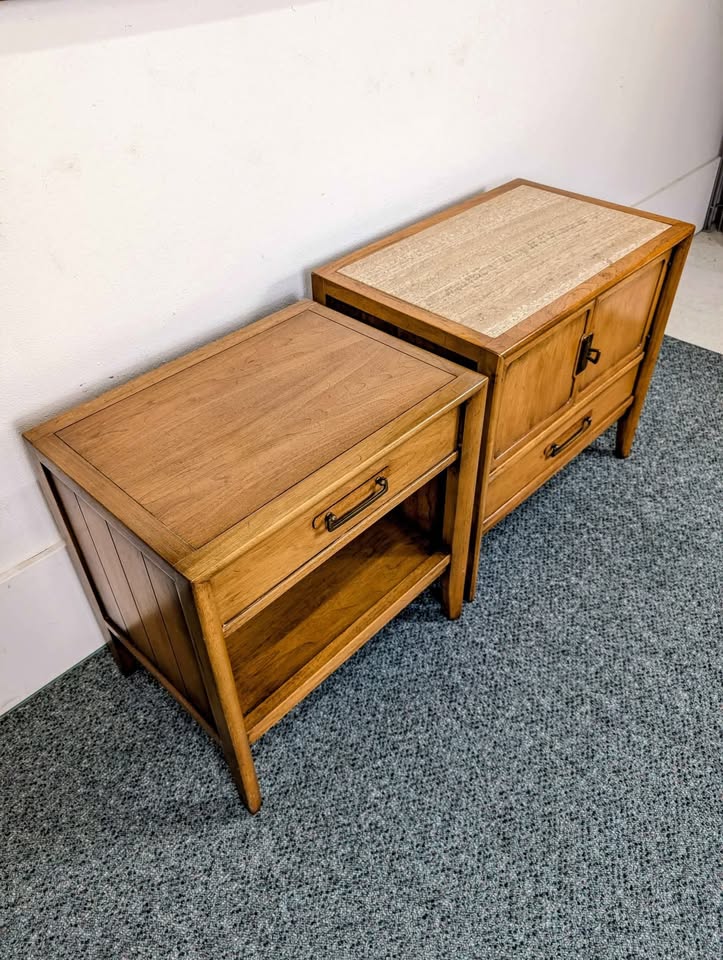 Gorgeous Set of Meridian Collection Walnut Nightstands by Drexel