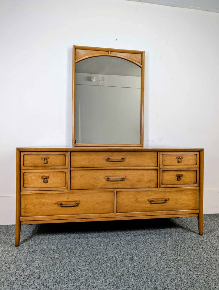 MCM Light Walnut Framed Meridian Collection Mirror by Drexel