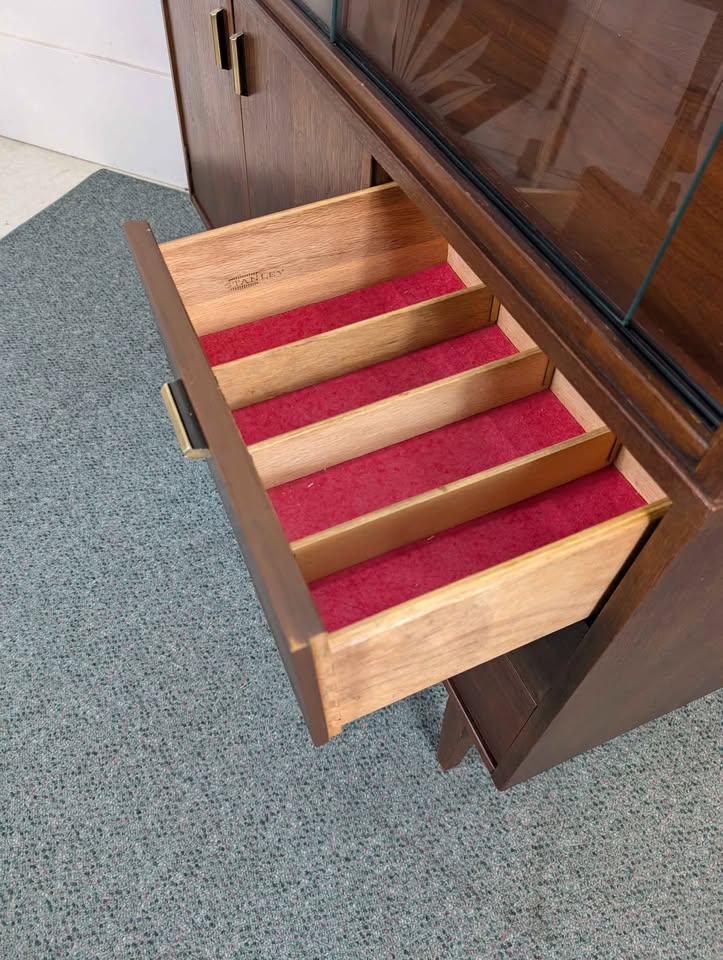 MCM Large Walnut China Cabinet by Stanley